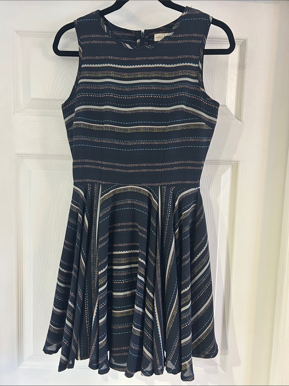 Sleeveless maison Jules size small Navy Striped Fit & Flare Dress